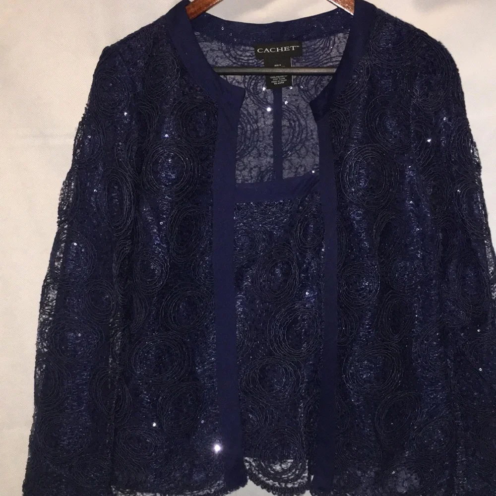 Cachet Blouse And Jacket Evening Wear Set Midnight Blue | Size 8